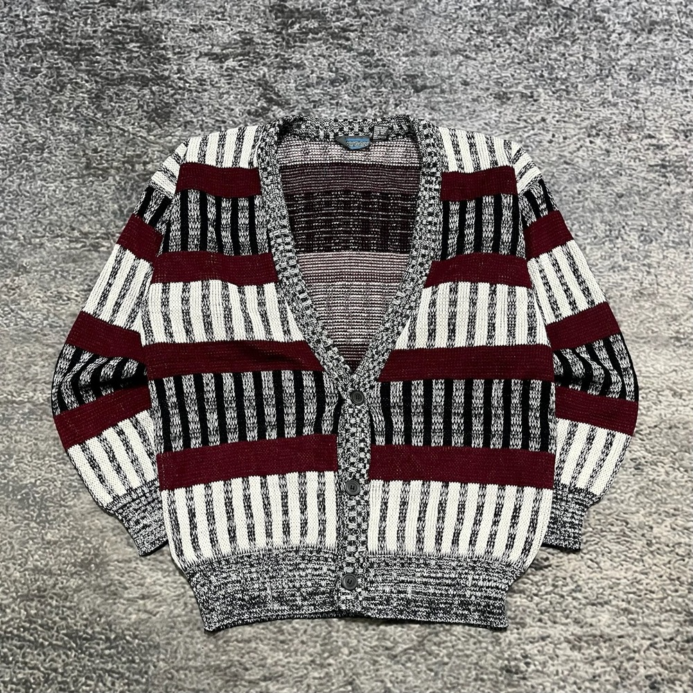 Vintage 90s Playboy Cardigan Sweater Mens Large Acrylic Colorful Grandpa‎ Core